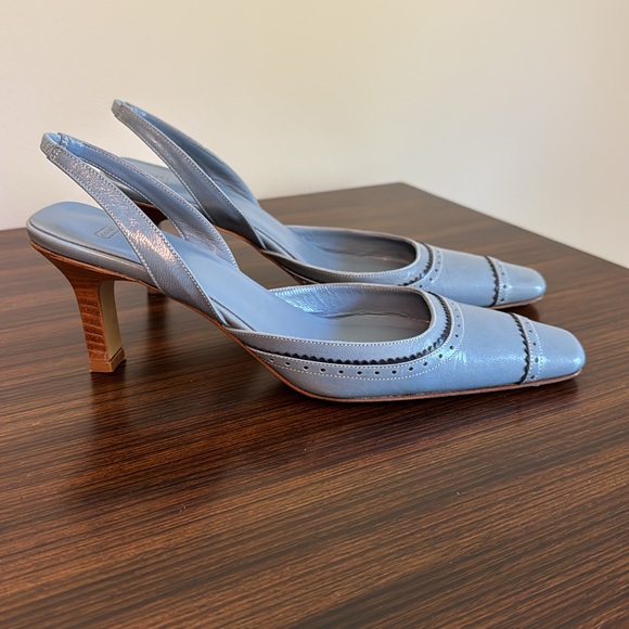 Coach Cathy Kid Cadet/Navy Blue Slingback Leather 3”Heels Size 7B Made in Italy - Picture 5 of 12